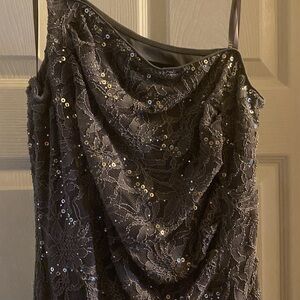 Elegant Gray Sequin Lace Dress